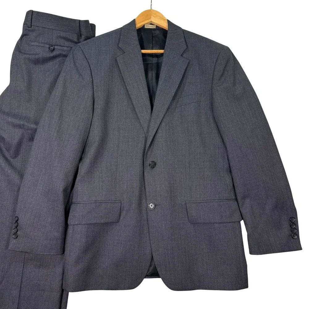 Banana Republic Mens 40R Slim Charcoal Gray Wool Suit Jacket Pants 33x27 Classic